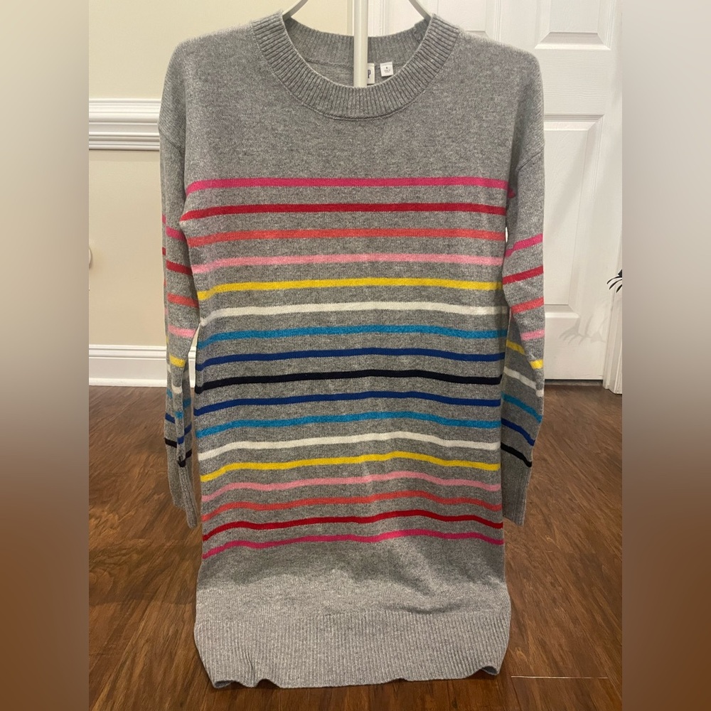 Gap Crazy Stripe Crewneck Sweater Dress Gray Multi - Size Small